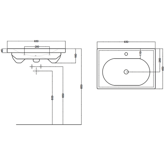 Britton Shoreditch 650mm Inset Countertop Basin - White - SHR013 - Envy Bathrooms Ltd