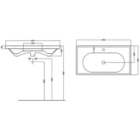 Britton Shoreditch Inset Countertop Basin 850mm Wide - 1 Tap Hole - Envy Bathrooms Ltd