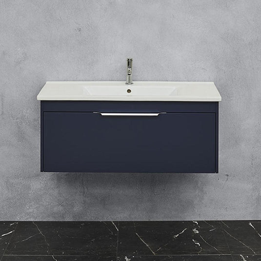 Britton Shoreditch Wall Hung 1-Drawer Vanity Unit 970mm Wide - Matt Blue - Envy Bathrooms Ltd