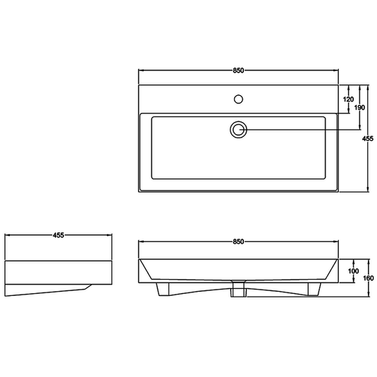 Britton Shoreditch Wall Hung Basin 850mm Wide - 1 Tap Hole - Envy Bathrooms Ltd