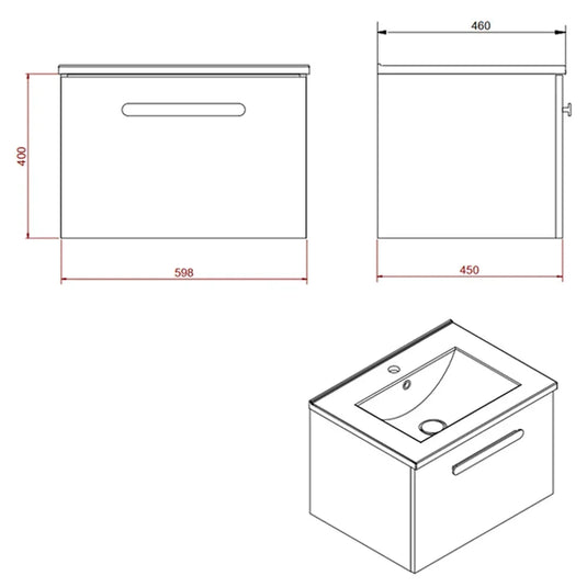 Britton Wall Hung 1-Drawer Vanity Unit 598mm Wide - Grey - Envy Bathrooms Ltd