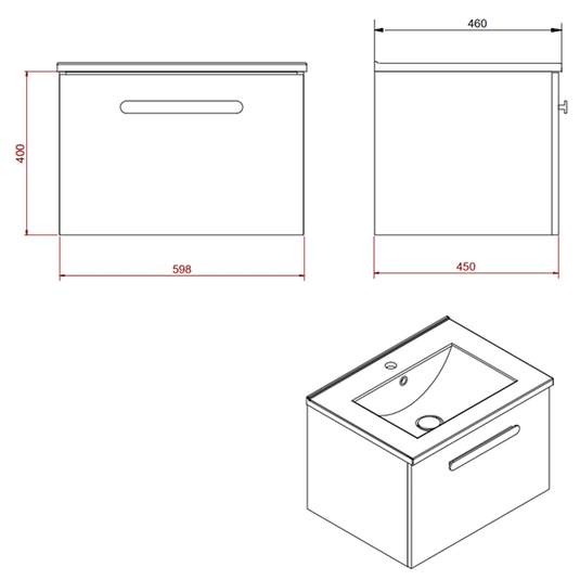 Britton Wall Hung 1-Drawer Vanity Unit 598mm Wide - White - Envy Bathrooms Ltd