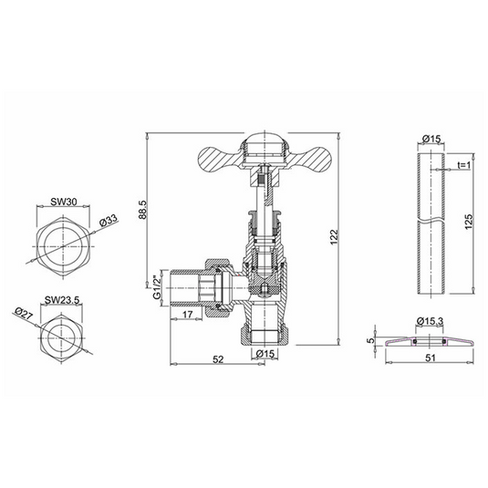 Burlington Angled Radiator Valves Brushed Nickel | R6-BNKL - Envy Bathrooms Ltd