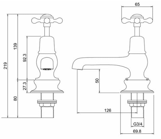 Burlington Anglesey Regent Bath Taps 16.6cm Chrome | ANR3 - Envy Bathrooms Ltd