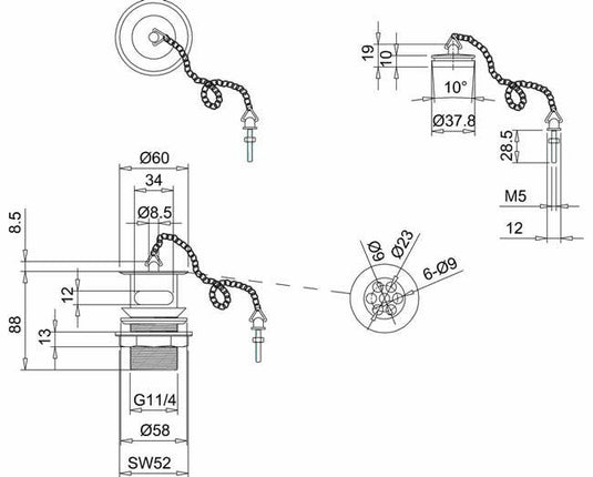Burlington Basin Plug & Chain Slotted Chrome | W1 - Envy Bathrooms Ltd
