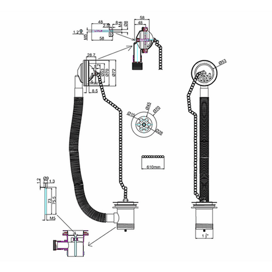 Burlington Bath Overflow Plug & Chain Brushed Nickel | W3-BNKL - Envy Bathrooms Ltd