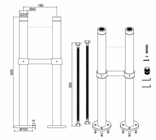 Burlington Bath Shrouds with Support Bar 180x600x120mm Chrome | LIVE-SHROUDS - Envy Bathrooms Ltd