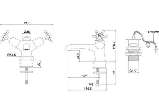 Burlington Birkenhead Regent Basin Mixer with Plug & Chain Chrome | BIR5 - Envy Bathrooms Ltd