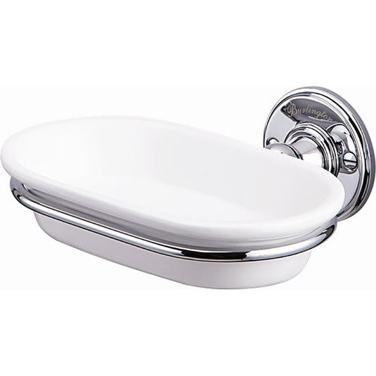 Burlington Ceramic Soap Dish with Chrome Holder White | A1CHR - Envy Bathrooms Ltd
