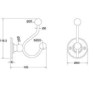 Burlington Chrome Double Robe Hook | A4CHR - Envy Bathrooms Ltd