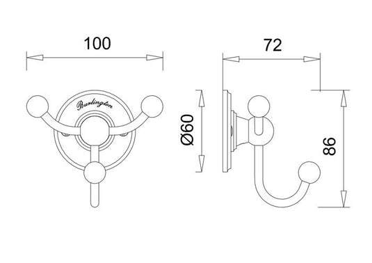 Burlington Chrome Triple Robe Hook Chrome | A47CHR - Envy Bathrooms Ltd