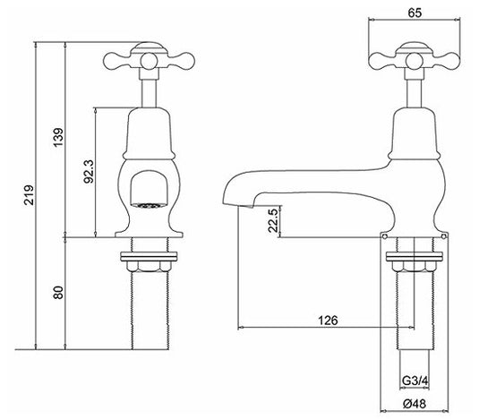 Burlington Claremont Bath Taps Pair Chrome | CL3 - Envy Bathrooms Ltd