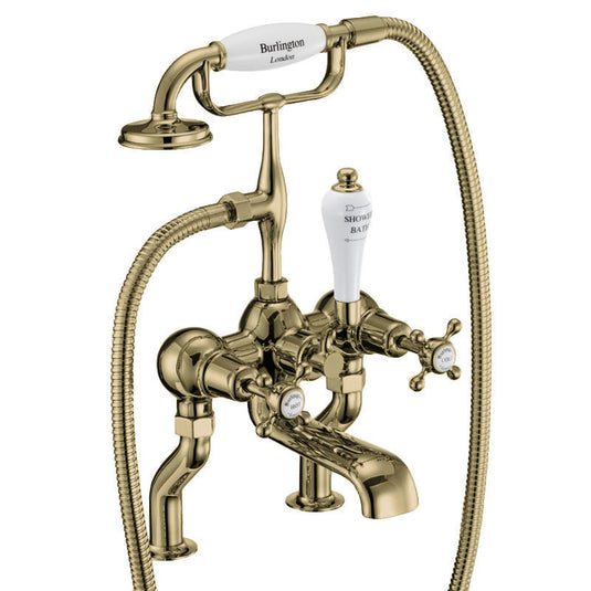 Burlington Claremont Deck Mounted Bath Shower Mixer Gold | CL15-QT-GOLD - Envy Bathrooms Ltd