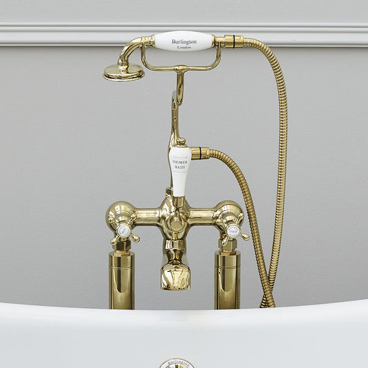 Burlington Claremont Deck Mounted Bath Shower Mixer Gold | CL15-QT-GOLD - Envy Bathrooms Ltd