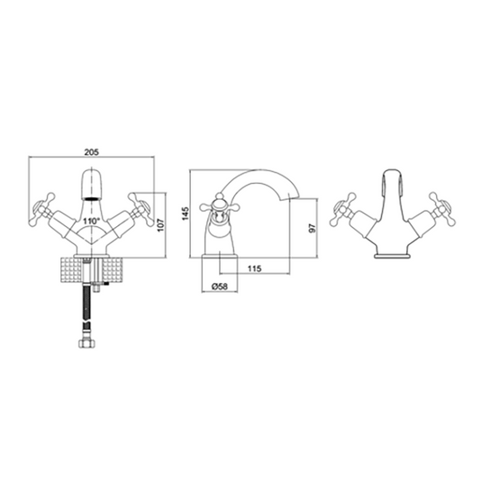 Burlington Claremont Mono Basin Mixer 145mm Brushed Nickel | CL45-QT-BNKL - Envy Bathrooms Ltd