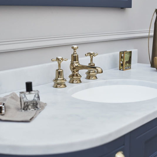 Burlington Claremont Regent 3TH Basin Mixer with Pop Up Waste Gold | CLR12-QT-GOLD - Envy Bathrooms Ltd