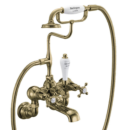 Burlington Claremont Wall Mounted Bath Shower Mixer Gold | CL17-QT-GOLD - Envy Bathrooms Ltd