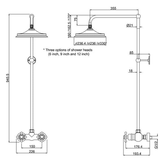 Burlington Eden Thermostatic Single Outlet Exposed Shower Bar Valve Chrome | BEF1S-V16 - Envy Bathrooms Ltd