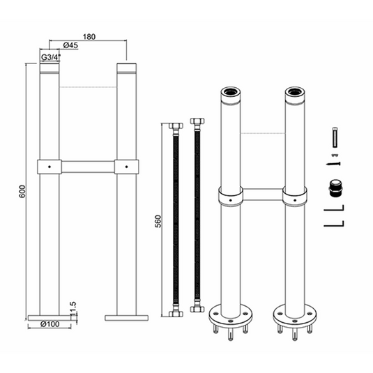 Burlington Freestanding Bath Standpipes with Support Bar Brushed Nickel | W7-BNKL - Envy Bathrooms Ltd