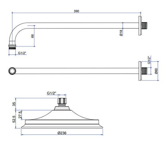Burlington Gold 9" Shower Rose + Straight Wall Mounted Arm Gold | V17-GOLD-V11-GOLD - Envy Bathrooms Ltd