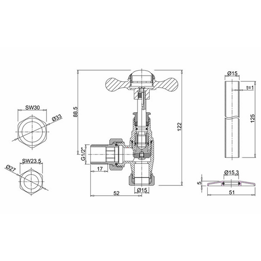 Burlington Gold Angled Radiator Valves Gold | R6GOLD - Envy Bathrooms Ltd