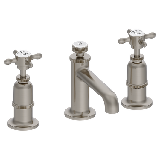 Burlington Guild 3TH Deck Mounted Basin Tap 128.1mm Brushed Nickel | GU135DNL - Envy Bathrooms Ltd