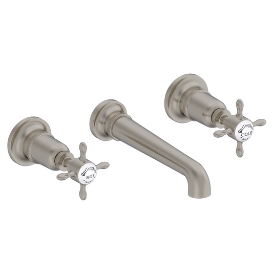 Burlington Guild 3TH Wall Mounted Basin Tap Brushed Nickel | GU130WNL - Envy Bathrooms Ltd