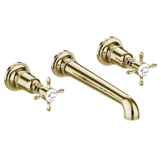 Burlington Guild 3TH Wall Mounted Basin Tap Gold | GU130WNG - Envy Bathrooms Ltd