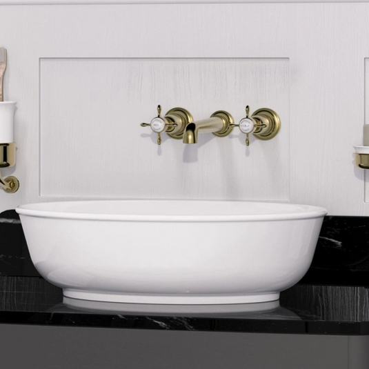 Burlington Guild 3TH Wall Mounted Basin Tap Gold | GU130WNG - Envy Bathrooms Ltd