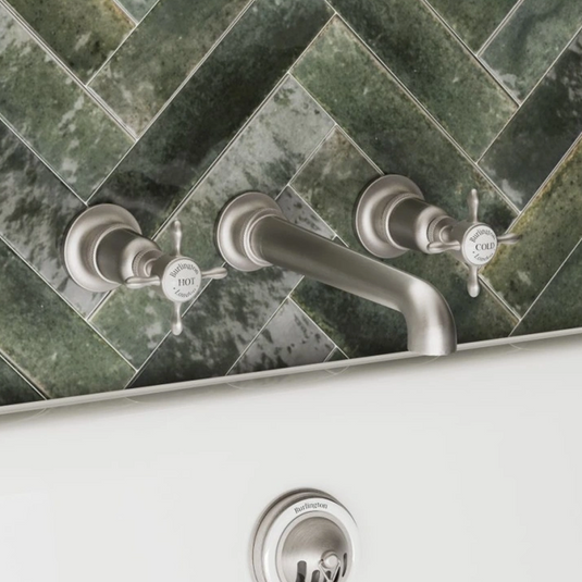 Burlington Guild 3TH Wall Mounted Bath Tap Brushed Nickel | GU330WNL - Envy Bathrooms Ltd
