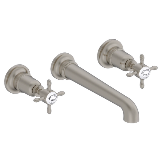 Burlington Guild 3TH Wall Mounted Bath Tap Brushed Nickel | GU330WNL - Envy Bathrooms Ltd