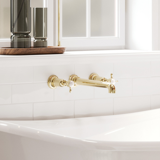 Burlington Guild 3TH Wall Mounted Bath Tap Gold | GU330WNG - Envy Bathrooms Ltd