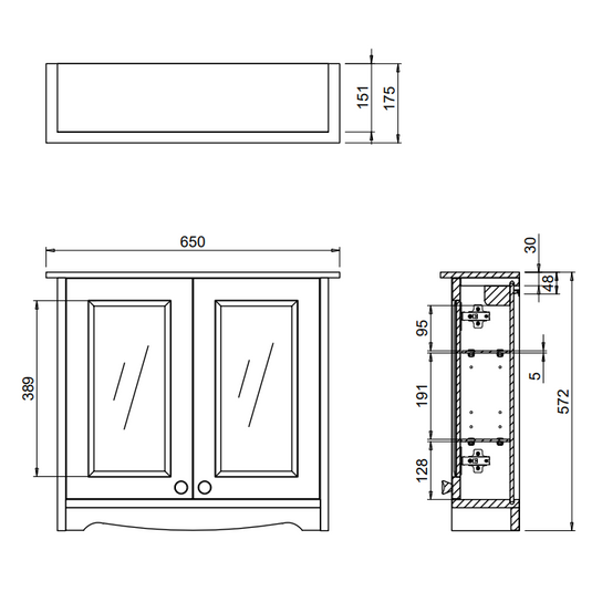 Burlington Guild 650mm Bathroom Mirror Cabinet Dark Oak | GU6557DOK_CAB - Envy Bathrooms Ltd