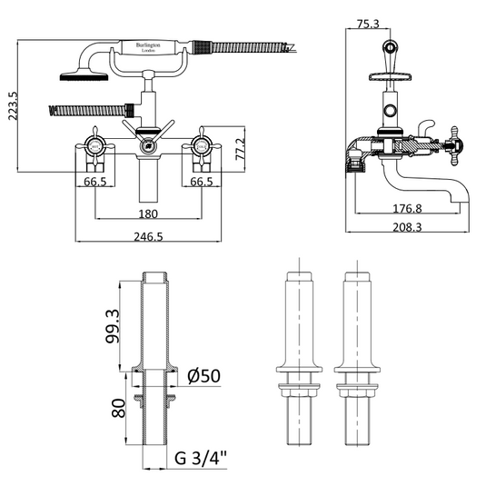 Burlington Guild Deck Mounted Bath Shower Mixer Brushed Nickel | BU_GU422DL - Envy Bathrooms Ltd