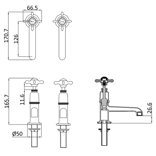 Burlington Guild Long Nose Basin Pillar Taps Chrome | GU140DNC - Envy Bathrooms Ltd