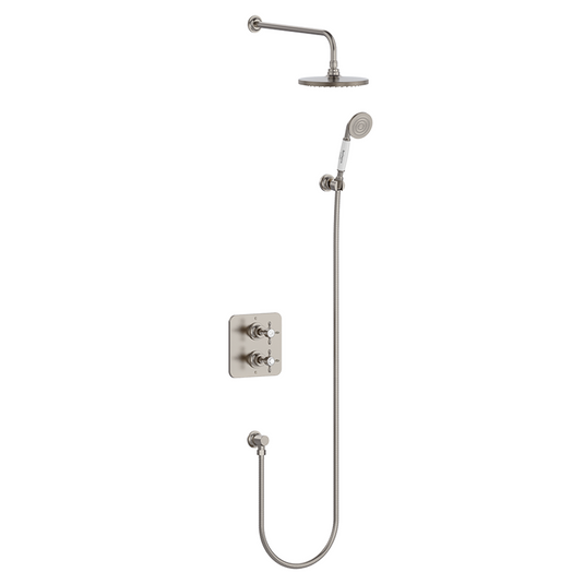 Burlington Guild Square Thermostatic 2 Outlet 2 Handle Shower Valve Brushed Nickel | GUSHOWERPACKSQ3L - Envy Bathrooms Ltd