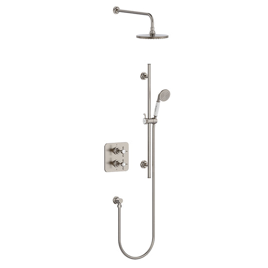 Burlington Guild Square Thermostatic Concealed 2 Outlet 2 Handle Shower Valve Brushed Nickel | GUSHOWERPACKSQ4L - Envy Bathrooms Ltd