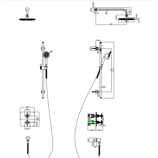 Burlington Guild Square Thermostatic Concealed 2 Outlet 2 Handle Shower Valve Brushed Nickel | GUSHOWERPACKSQ4L - Envy Bathrooms Ltd