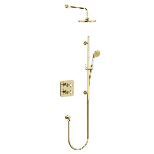 Burlington Guild Square Thermostatic Concealed 2 Outlet 2 Handle Shower Valve Gold | GUSHOWERPACKSQ4G - Envy Bathrooms Ltd