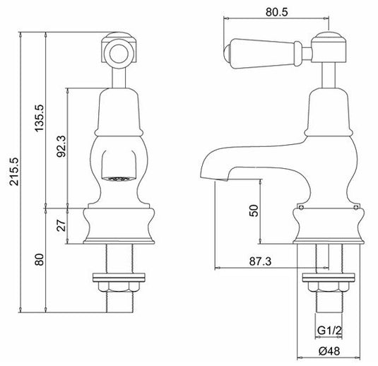 Burlington Kensington Regent Basin Taps 3" Chrome | KER1 - Envy Bathrooms Ltd