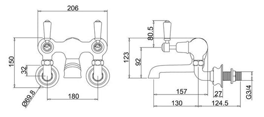 Burlington Kensington Regent Wall Mounted Bath Filler Chrome | KER24 - Envy Bathrooms Ltd
