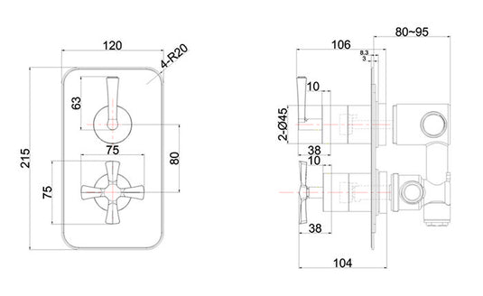 Burlington Riviera Art Deco 2 Outlet Thermostatic Concealed Shower Valve Chrome | R2SV-CHR - Envy Bathrooms Ltd