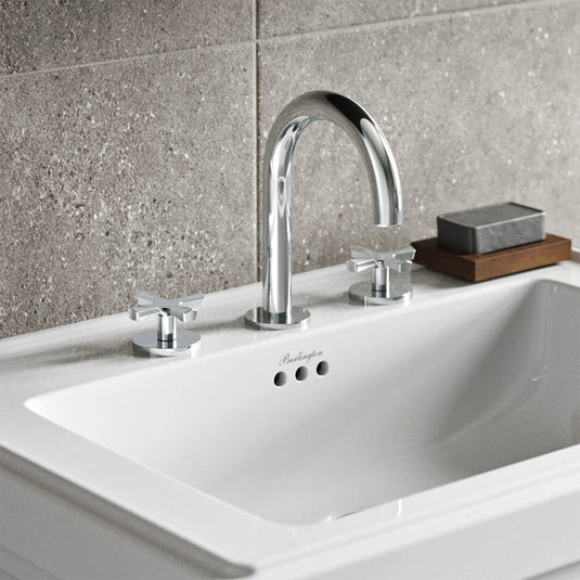 Burlington Riviera Art Deco 3 Hole Deck Basin Mixer Chrome | RIV6-CHR - Envy Bathrooms Ltd
