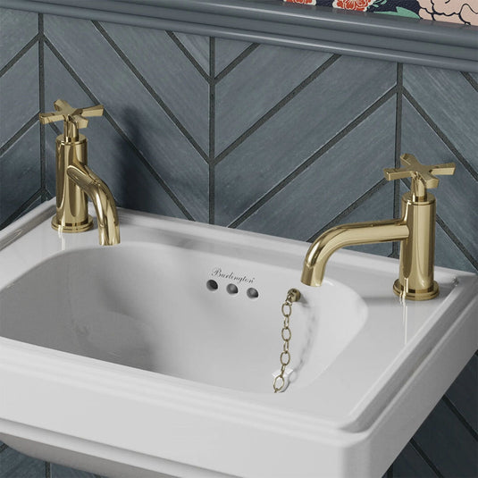Burlington Riviera Art Deco Basin Pillar Taps Gold | RIV7-GOLD - Envy Bathrooms Ltd
