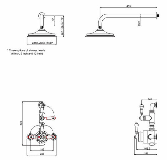 Burlington Stour Thermostatic Exposed Single Outlet Shower Valve with Fixed Head Chrome | BF1S-V16 - Envy Bathrooms Ltd