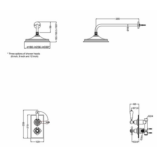 Burlington Trent Thermostatic Concealed Single Outlet Shower Valve 9" Fixed Head Brushed Nickel | TF1S-BNKL-V17 - Envy Bathrooms Ltd