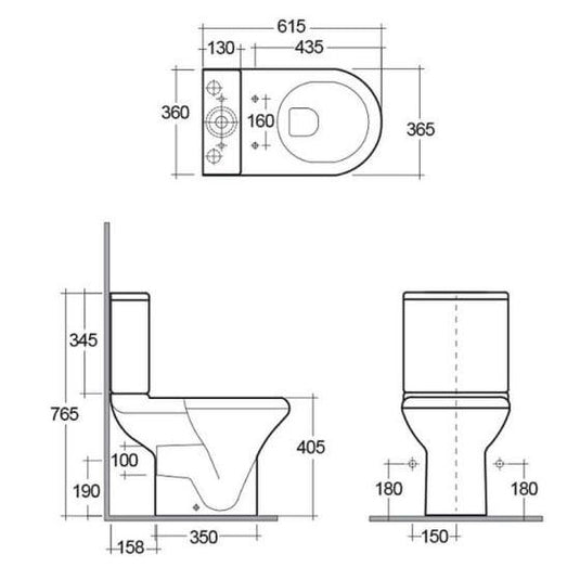 RAK Ceramics Compact Close Coupled Full Access Open Back Toilet Pan - Alpine White - CO11AWHA