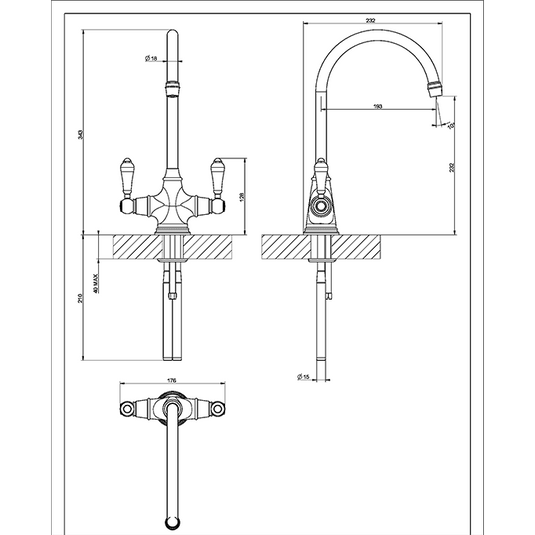 Clearwater Alrisha Twin Lever Monobloc Kitchen Sink Mixer Tap - Brushed Nickel - ALR2BN - Envy Bathrooms Ltd