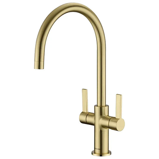 Clearwater Auva C Twin Lever Monobloc Kitchen Sink Mixer Tap - Brushed Brass - AU2BB - Envy Bathrooms Ltd