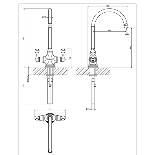 Clearwater Coriolis Twin Lever Monobloc Kitchen Sink Mixer Tap - Brushed Bronze - CO2BZ - Envy Bathrooms Ltd
